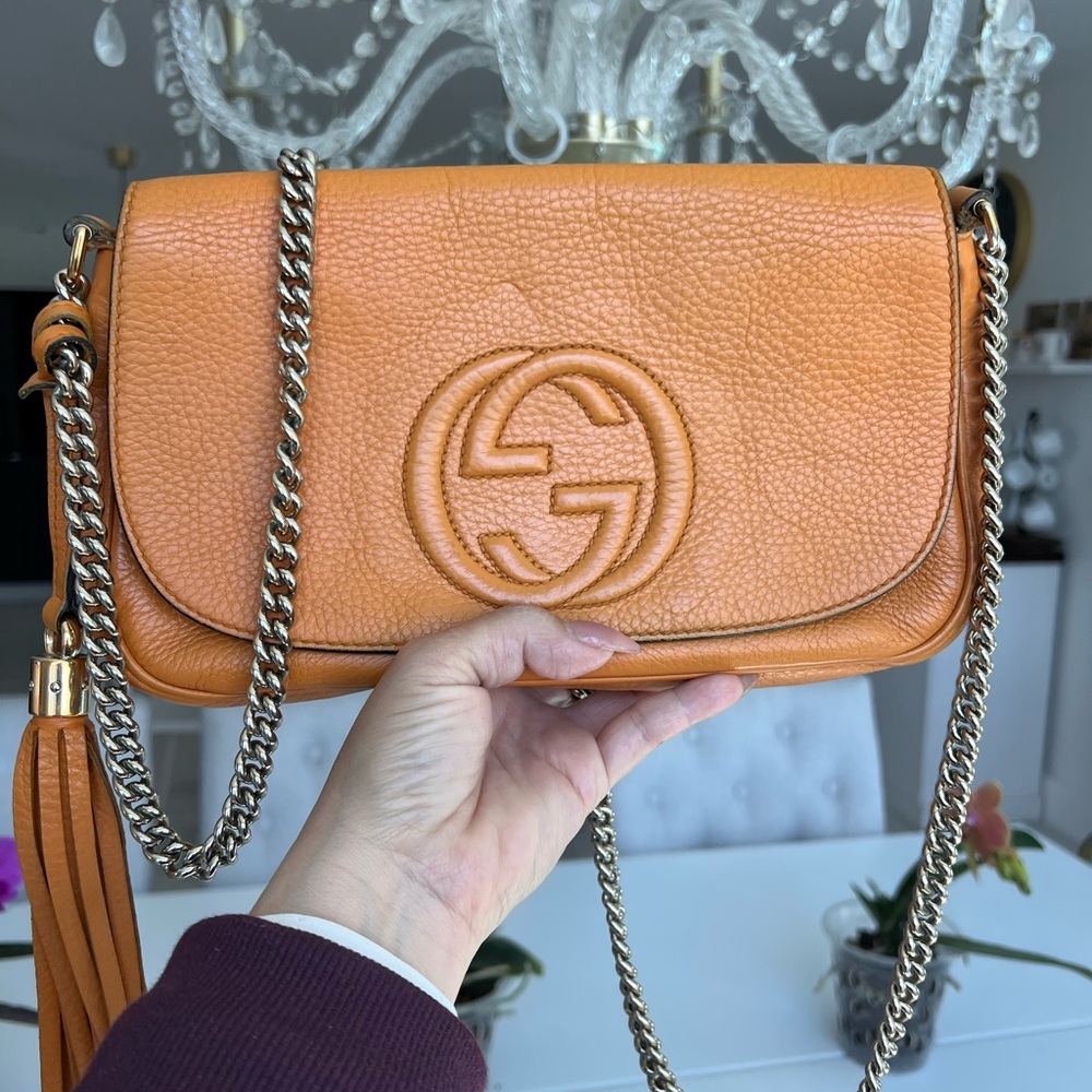 Gucci Orange Leather Crossbody Bag with Chain